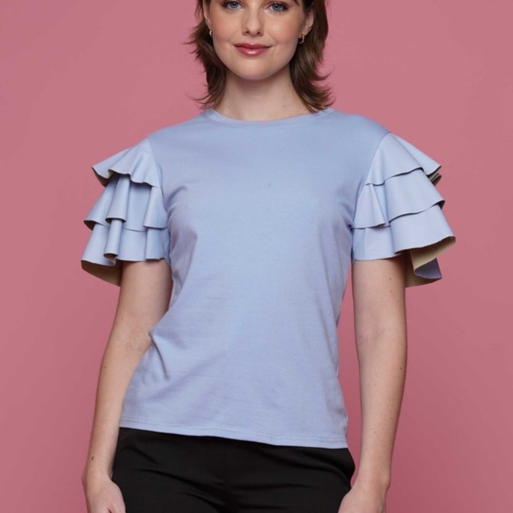 Elegant Ruffle Sleeve Women's Top - Soft Blue